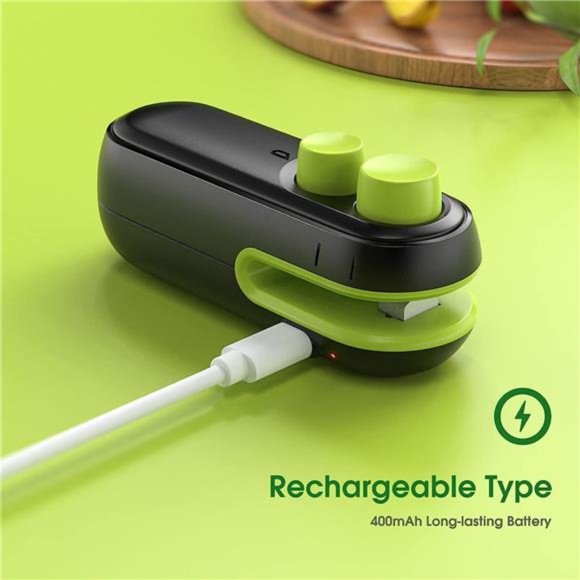 Mini Bag Sealer, 2 in 1 Heat Sealer For Snacks,Rechargeable Handheld Plastic Bag - Picture 2 of 6